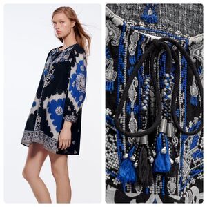 Zara Printed Embroidered Cross stitch Dress New